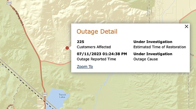 Topaz Ranch Estates residents are without power.