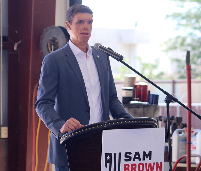 Republican Sam Brown announced his candidacy for U.S. Senate at a rally in Sparks on July 10, 2023.