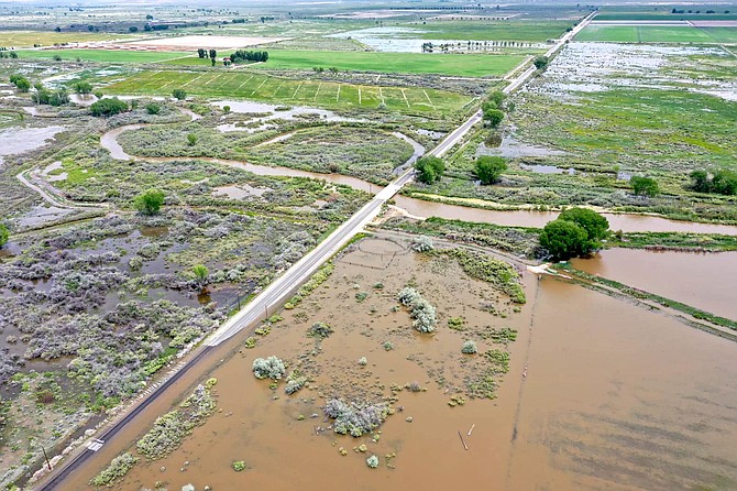 A drone aerial image of flooding occurring on May 28 on Miller Lane.