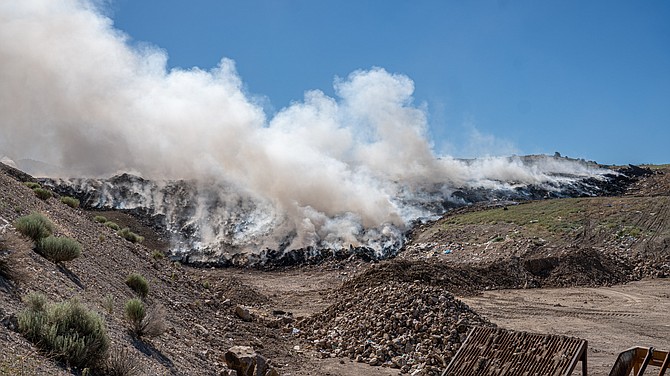 Photo by James Salanoa showing a trash fire at the Carson City Landfill on Thursday.