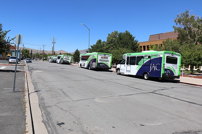 JAC buses lined up on North Plaza Street on July 12.