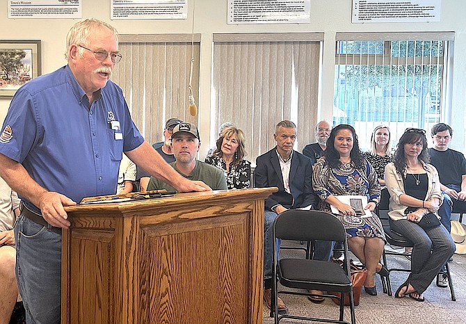 Nevada Department of Agriculture Entomologist Jeff Knight speaks at Tuesday’s Gardnerville Town Board meeting.