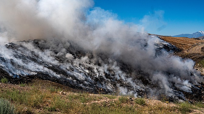 Photo by James Salanoa showing a debris fire at the Carson City Landfill on July 13.