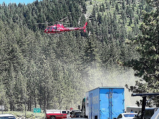 Cal Star 6 in the air over a fatal collision near Spooner Junction at Lake Tahoe. Tahoe Daily Tribune photo by Rob Galloway