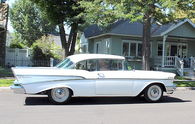 A Chevy Bel Air rolls down Mono Avenue on Thursday morning.