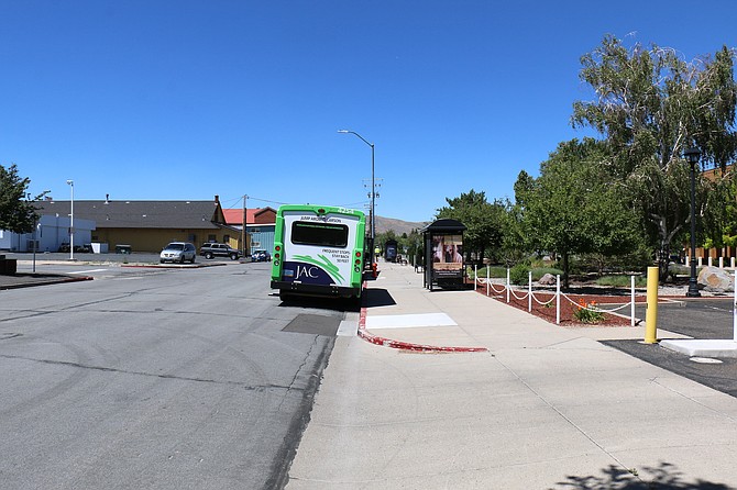 JAC buses lined up on North Plaza Street on July 12, 2023.