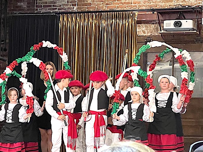 Basque dancers line up in front of the CVIC Hall prior to their performance on Saturday in Minden.