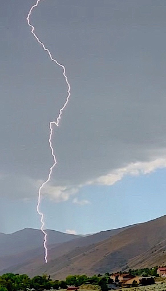 Topaz Lake resident Terry Judge took this photo of a lightning strike behind the Topaz Lodge over the weekend.