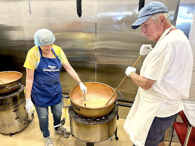 The first batch of fudge is in the big copper pot in the Genoa Town Kitchen.