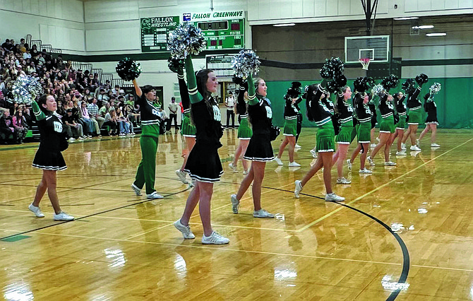CCHS cheerleaders perform at the all-school assembly Friday.