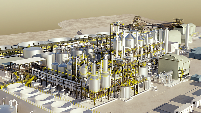 Engineering rendering of Rhyolite Ridge lithium production facility.