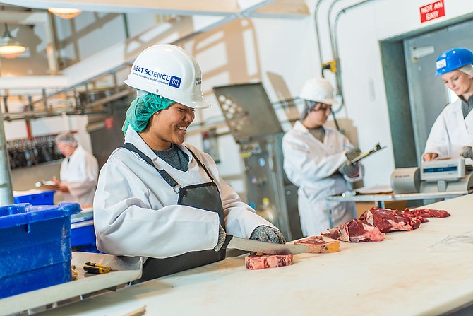 Hands-on training in processing at Wolf Pack Meats is part of a meat and poultry industry education program at the University of Nevada, Reno that recently earned more funding from the USDA. Photo by Robert Moore.