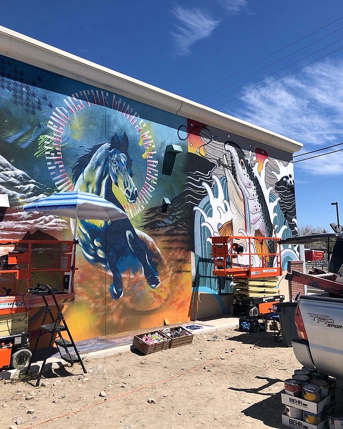 Mural work from Reno artists J. Charboneau, Bryce Chisholm and Anthony Ortega at the Fernley Murals, Music and Margaritas Festival in 2022. The three artists will be among many local artists participating in the Carson City Murals and Music Festival that starts Sept. 28.