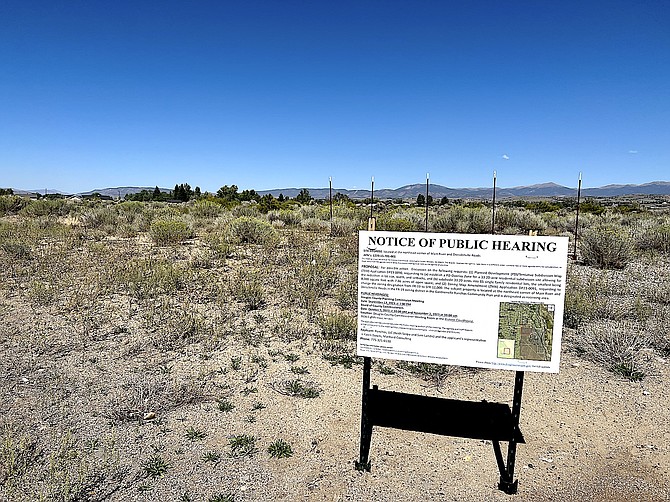 A sign notifies Ranchos residents of a Sept. 12 hearing at the Douglas County Planning Commission. That hearing, and another scheduled for Nov. 14 have been continued until the December meeting.