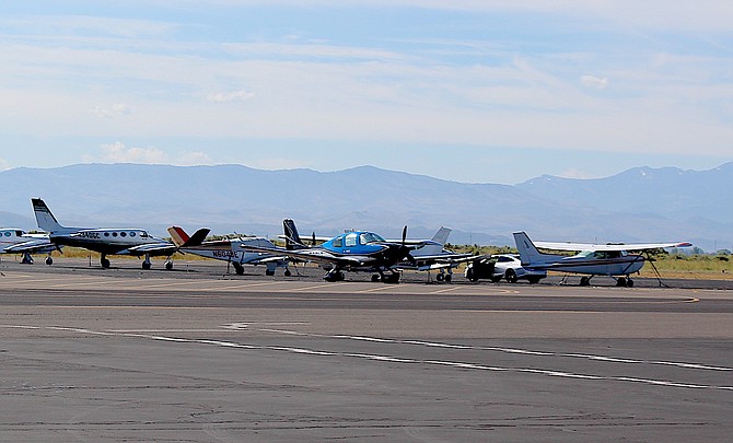 Aircraft parked at Minden-Tahoe Airport on Monday night.