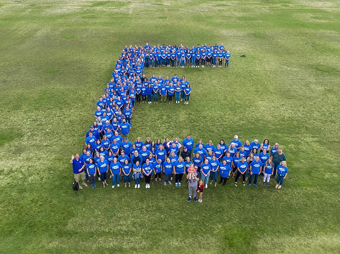 Eatonville School District teachers and staff pose for a drone photo ahead of the first week of the 2023-2024 school year.