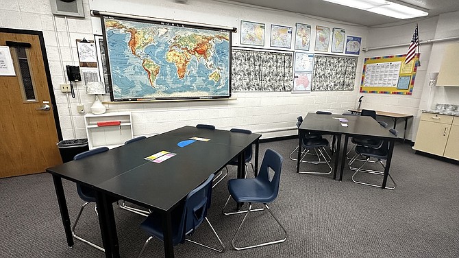 An empty classroom at Carson Middle School.