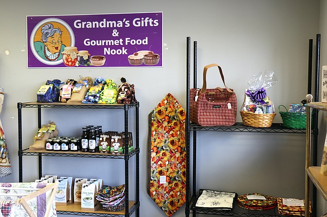 Grandma’s Fabrics products, including dog treats, are made by a Carson City resident, and placemats, bowl mittens and other quilted items are available for sale.