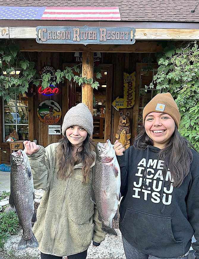 Ruthie Menor caught a 3.7 pounder, 21 inches with a worm and power bait. Ashley Rivas caught the 5.57 pounder, 22 inches on a worm. Carson River Resort photo
