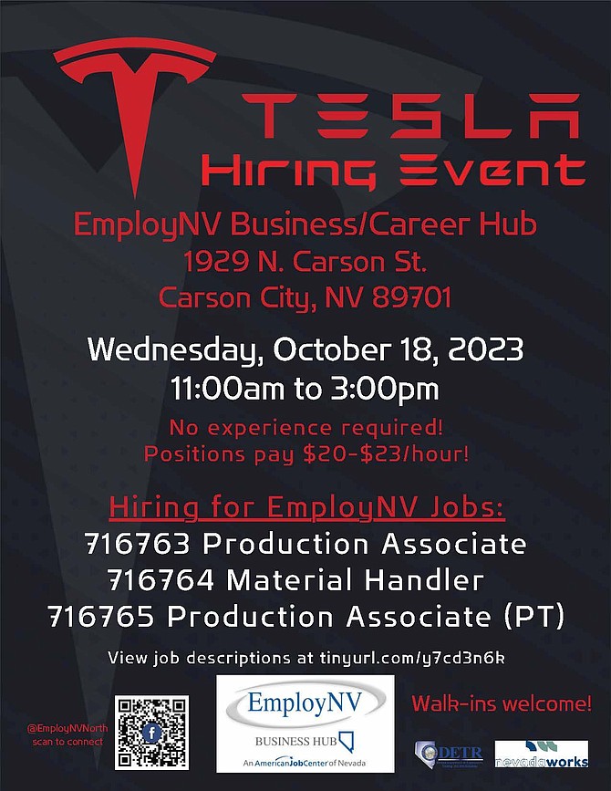 Tesla hiring event in Carson City Oct. 18 Serving Carson City for