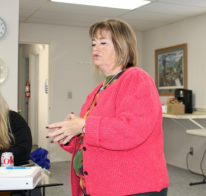 Carson City Mayor Lori Bagwell speaking with Chamber of Commerce members on Oct. 10, 2023.