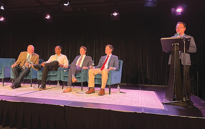 From left: D7 candidate Bob Kettle, D1 candidate Rob Saka, D7 Councilmember Andrew Lewis, D6 Councilmember Dan Strauss, and Inspire Washington Executive Director Manny Cawaling.