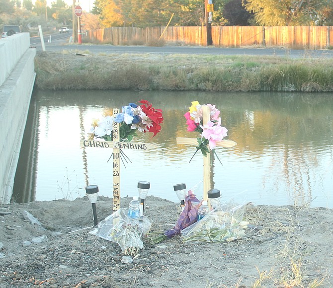 A memorial to two Fallon residents who died in a crash has been erected at the site next to the V-line canal.