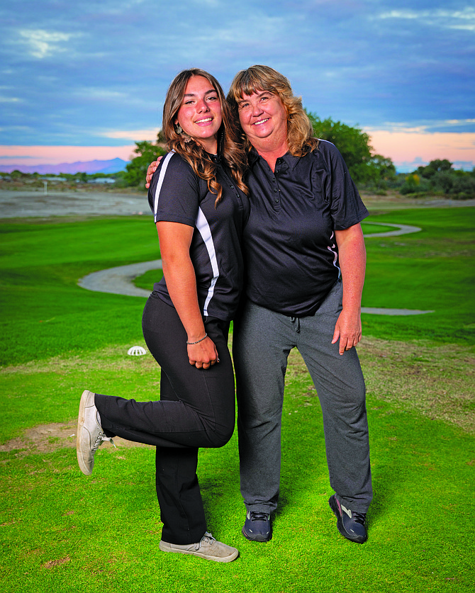 Fallon senior Hannah Benjamin, left, and coach Sandy Vanderbeek concluded their careers with the Greenwave golf program. Vanderbeek stepped down from coaching after last week’s state tournament.