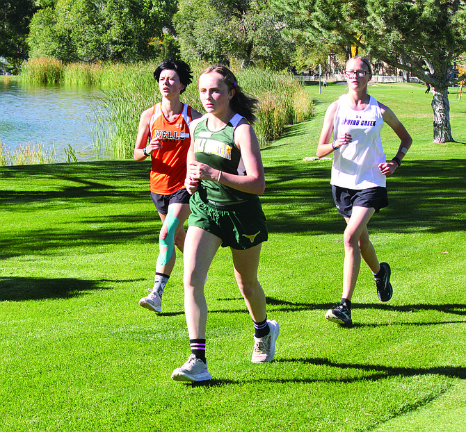 Battle Mountain’s Dani Madalena, shown here racing in Winnemucca, won the girls 5,000-meter race at the Northeastern Nevada JV Championships held this past Friday at Spring Creek Golf Course.