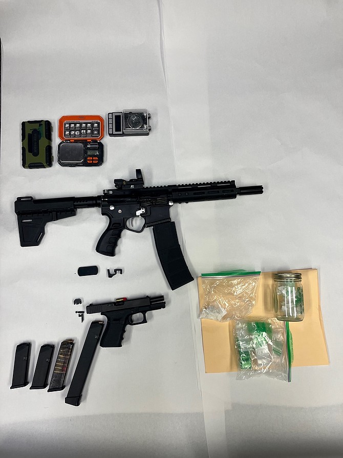 Weapons and drugs seized during an arrest in South Lake Tahoe Monday. South Lake Tahoe Police Department