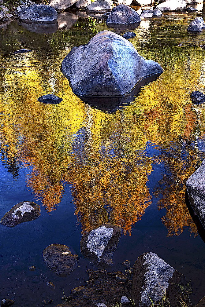 Golden trees are reflected in the West Fork of the Carson River in this picture taken by Minden photographer Jay Aldrich.
