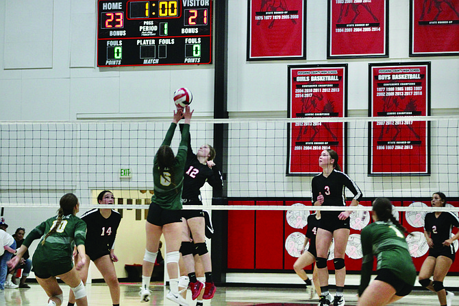 Pershing sophomore Kyra Cerini scores a massive hit from the middle set.