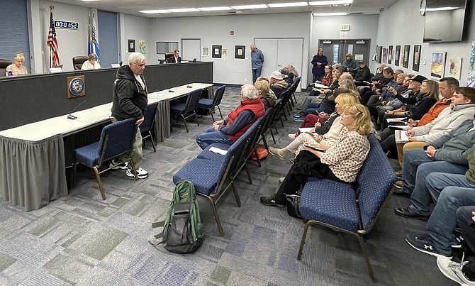Residents in the boardroom of the community center for the Regional Transportation Commission meeting Wednesday. RTC member Lucia Maloney said it was the most people she’s seen at a meeting in her tenure.