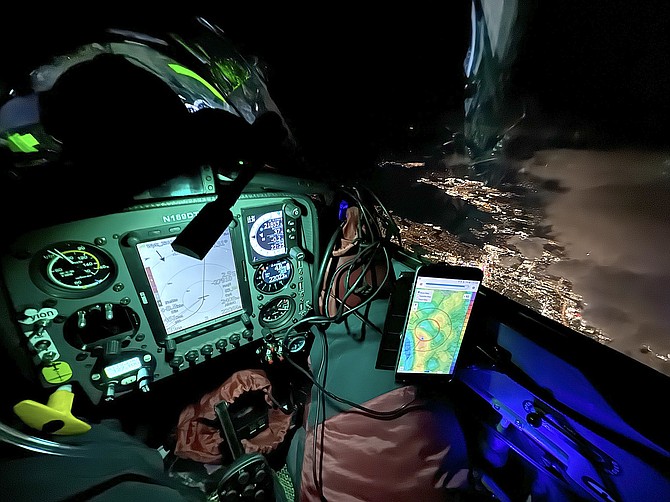 The night view of the cockpit of the Arcus glider flying 20,000 feet over Reno.