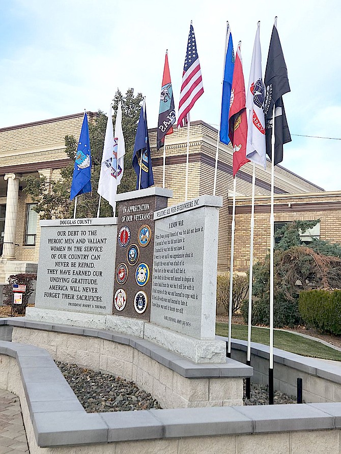 Sierra Scoop Publisher Lisa Coffron sent this photo of the Veterans Memorial in front of the Douglas County Courthouse on Nov. 11.