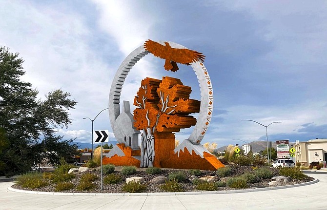 A rendering provided by artist Karen Yank showing the sculpture recommended for the roundabout at South Stewart and South Carson streets.