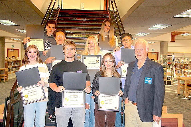 Douglas High School students were honored last week for their academic achievements over the past month. Tahoe-Douglas Elk Bob Haug presented the awards. Students of the month are entered to receive a scholarship award from the Elks at the end of the school year.