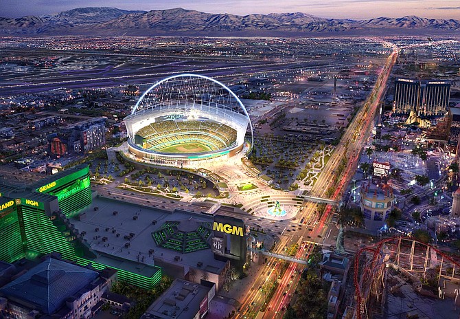An artist’s rendering of what a Las Vegas stadium for the Athletics might look like.