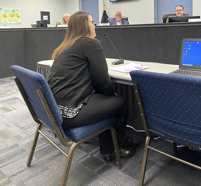 Nevada DCFS Social Services Chief III Kelsey McCann-Navarro talks to the Carson City Board of Supervisors on Thursday.