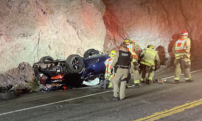 First responders at the scene of a 7:40 p.m. Monday crash on Kingsbury Grade.