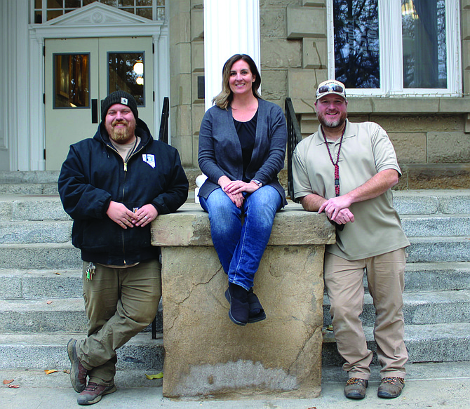 The invaluable team creating holiday magic in front of the Capitol on Dec. 1 is, from left, Kody Munns, State Buildings & Grounds, Christina Bourne, CCSD music lead, and Phil Nemanic, State Building & Grounds and the overall coordinator of the holiday decorations.