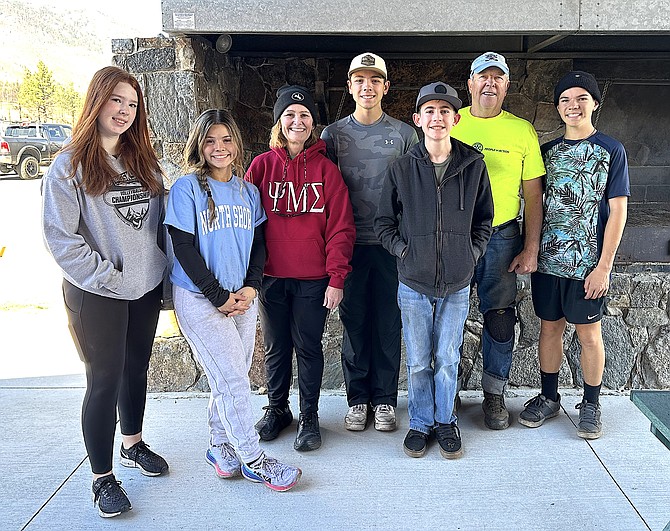 Interact Club Advisor Kerry Stack and President Elect of the Minden Rotary Sam Steele and club members Jace Desjardins, Lauren Alexander, Beth Gleason, Brayden Evans and David Alexander.