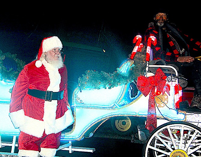 Santa arrives at Heritage Park on Thursday night as part of the Gardnerville's Christmas Kickoff that included fireworks.