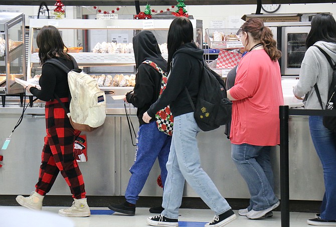 Carson High students join the school’s lunch lines Dec. 1, 2023.