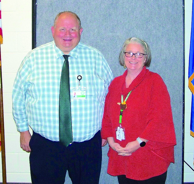 Fallon Chamber of Commerce’s November luncheon was speaker Churchill County School District Superintendent Derild Parsons, left. Also pictured is Assistant Superintendent Stacey Cooper.