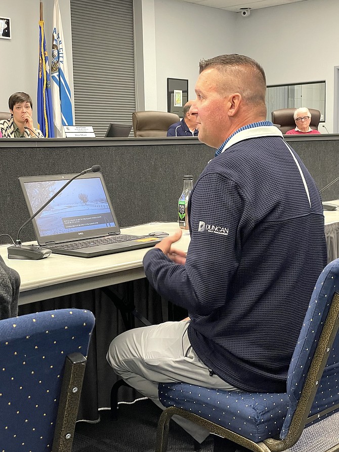 Scott Wackowski, director of operations for Duncan Golf Management, at the Parks and Recreation Commission meeting Tuesday.