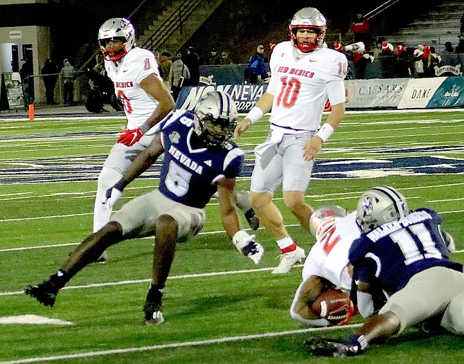 Emany Johnson (5) is the only Wolf Pack player to earn Mountain West Conference first-team honors.