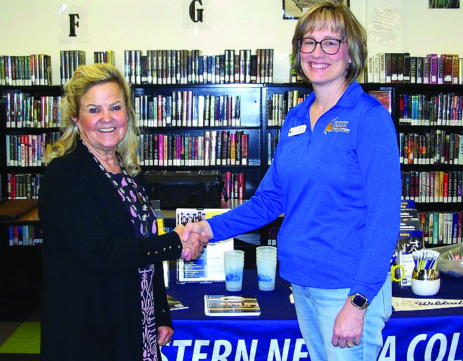 Churchill County School District Work-based Learning Coordinator Sue Segura, left, and Western Nevada College Outreach and Access Academic Adviser Kathryn Whitaker are committed to ensuring students receive Nevada Promise scholarships.