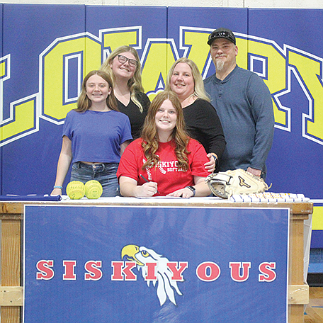 Lowry High School’s Maddison McClure has signed a letter of intent to play softball at College of the Siskiyous in Weed, Calif. McClure is a catcher for the Lady Bucks.