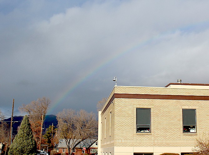 A rainbow appeared over the Douglas County Courthouse in Minden.